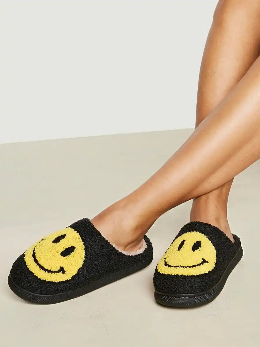 Black Smiley Face Slippers