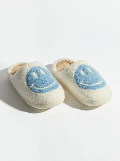 White Slippers With Blue Smiley Face Slippers