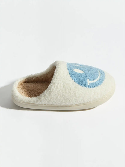 White Slippers With Blue Smiley Face Slippers